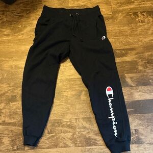 Champion Black Sweatpants Joggers with Script Logo